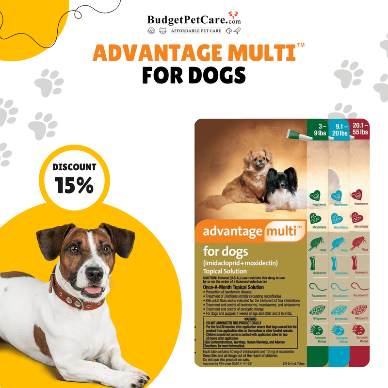 Advantage Multi (Advocate) for dogs only on budgetpetcare with 15% Discount this winter sale in 2024